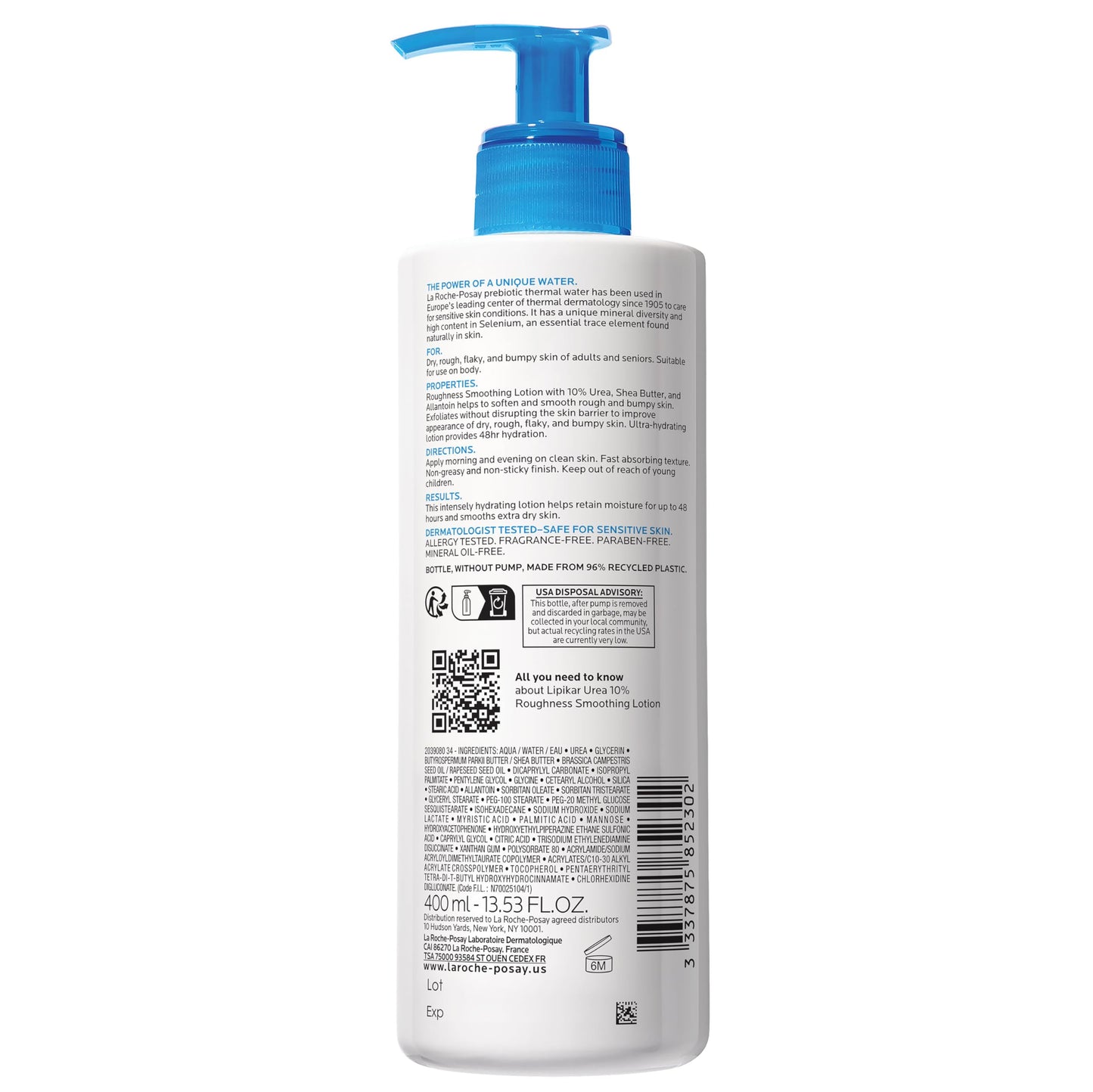 La Roche-Posay Lipikar Lait Urea 10% Body Lotion. For Very Dry, Rouch, and Flaky Skin. Tested on Dry Skin, Age-Related Dryness, Keratosis Pillaris, and Psoriasis. Fragrance-Free, Dermatologist Recommended - 400ML - Available at All In One Marketplace Canada