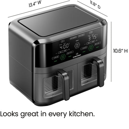CHEFMAN 6 Quart Dual Basket Air Fryer Oven with Easy View Windows, Sync Finish, Hi-Fry, Auto Shutoff, 2 Independent 3Qt Nonstick Dishwasher Safe Frying Baskets, Digital Double Air Fryer - Black - Available at All In One Marketplace Canada