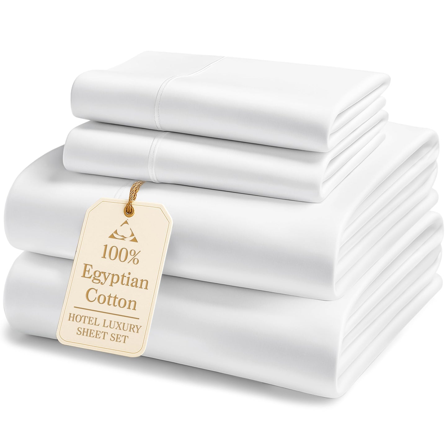 100% Egyptian Cotton Queen Sheets - 1000 Thread Count White Bed Sheets for Queen Size Bed, Long Staple Cotton Bedding Sheets, Sateen Weave, Luxury Hotel Sheets, Fits 17" Mattress