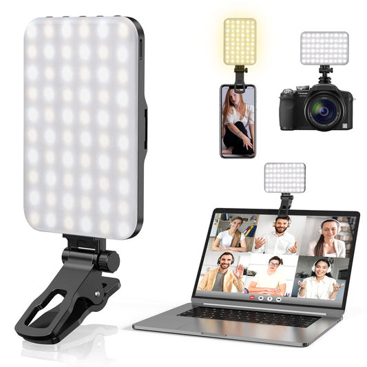 Anautin Selfie Light, 60 LED 2200mAh Rechargeable Clip Fill Video Light (Black)