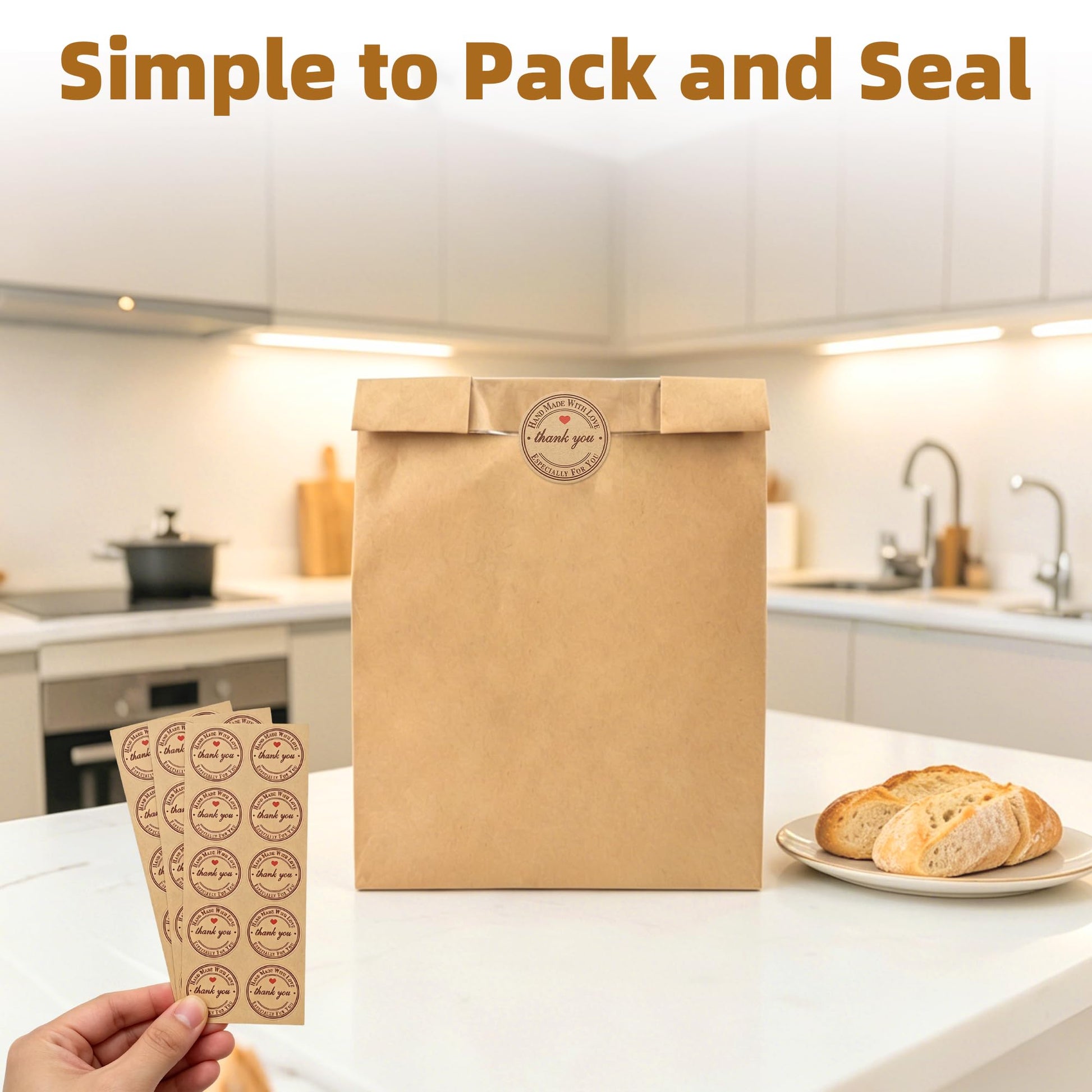 Homrelaxy 60Pcs Paper Bread Bags for Homemade Bread, Sourdough Bag with Window, 13.7 x 8.3 x 3.5 Inch Large Brown Kraft Bakery Bags for Storing Loaves & Snacks, Includes 70 Sealing Stickers - Available at All In One Marketplace Canada