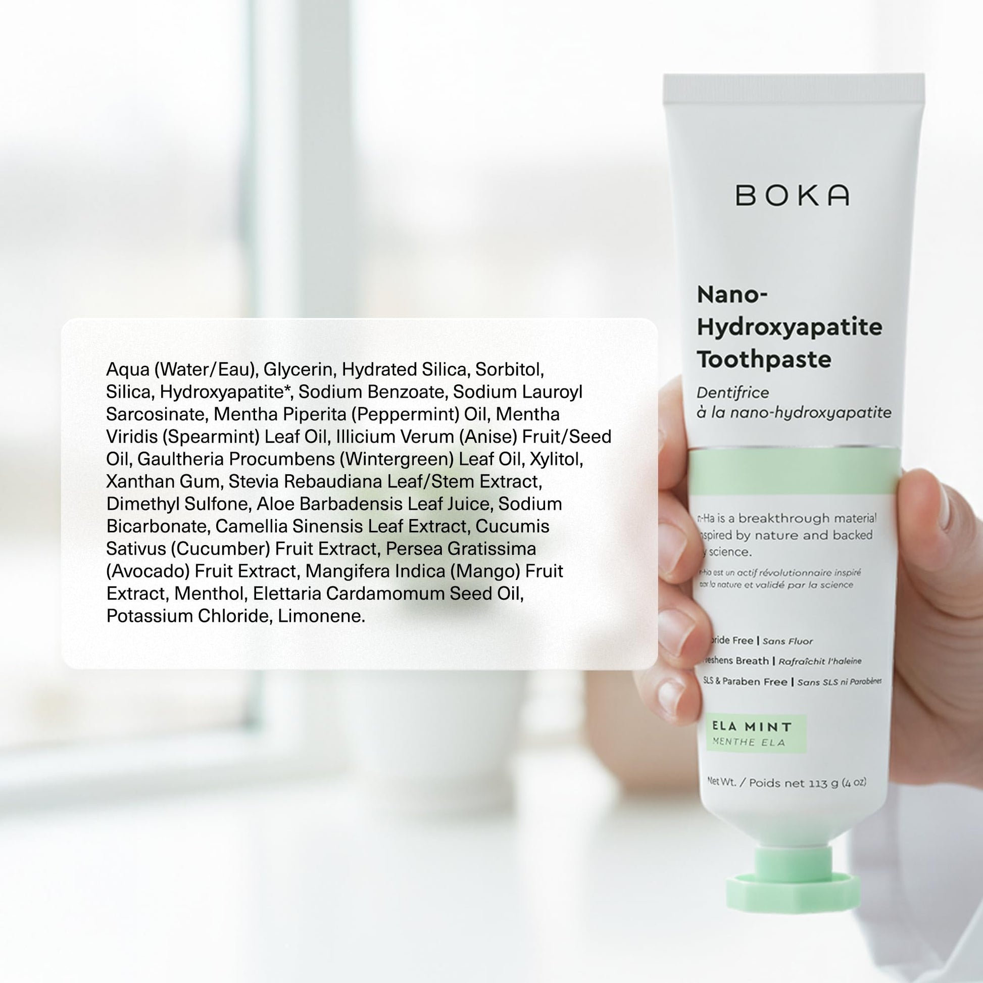 Boka Fluoride Free Toothpaste, Nano Hydroxyapatite Toothpaste, Appropriate for Sensitive Teeth - for Adult Oral Care - Ela Mint Flavor, 4 Fl Oz (113g) 3Pk