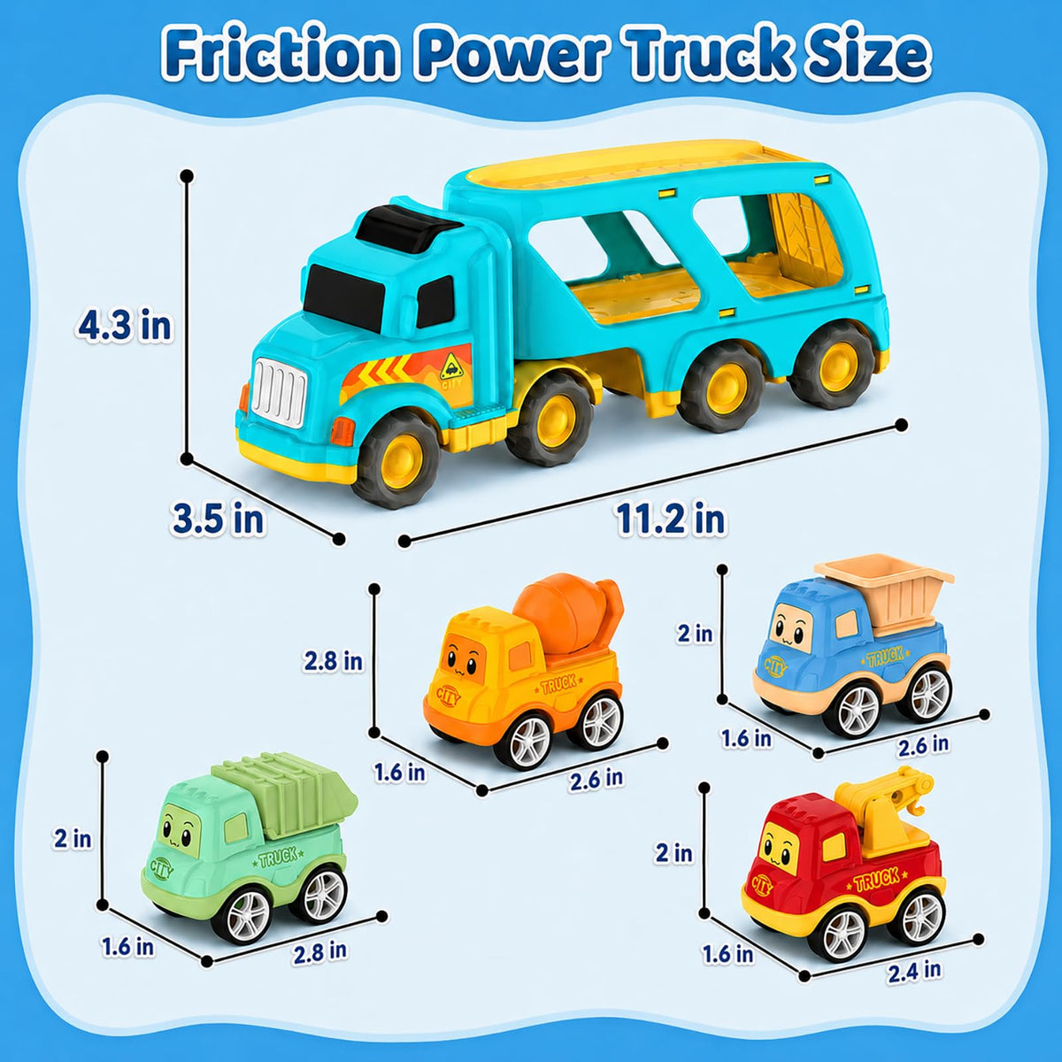 Veslier Toy Trucks for 2 3 4 5Years Old,Construction Transpor Trucks for Toddlers 2-4 Years with 4 Pull Back Cars for Toddlers 2-4,Christmas Birthday Gift for 18M+ 2 3 4 5 Years Old Kids Boys Girls. 🍁 All In One Marketplace Canada