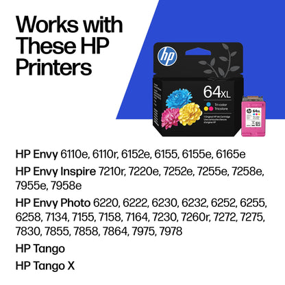 Original HP 64XL Tri-Color High-Yield Ink Cartridge | Works with HP Envy Photo 6200, 7100, 7800 Series | Eligible for Instant Ink | N9J91AN 🍁 All In One Marketplace Canada
