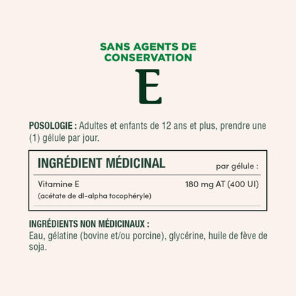 NATURE'S BOUNTY Vitamin E, 400 IU, Antioxidant, Preservative Free, 200 Softgels, 134 g - Available at All In One Marketplace Canada
