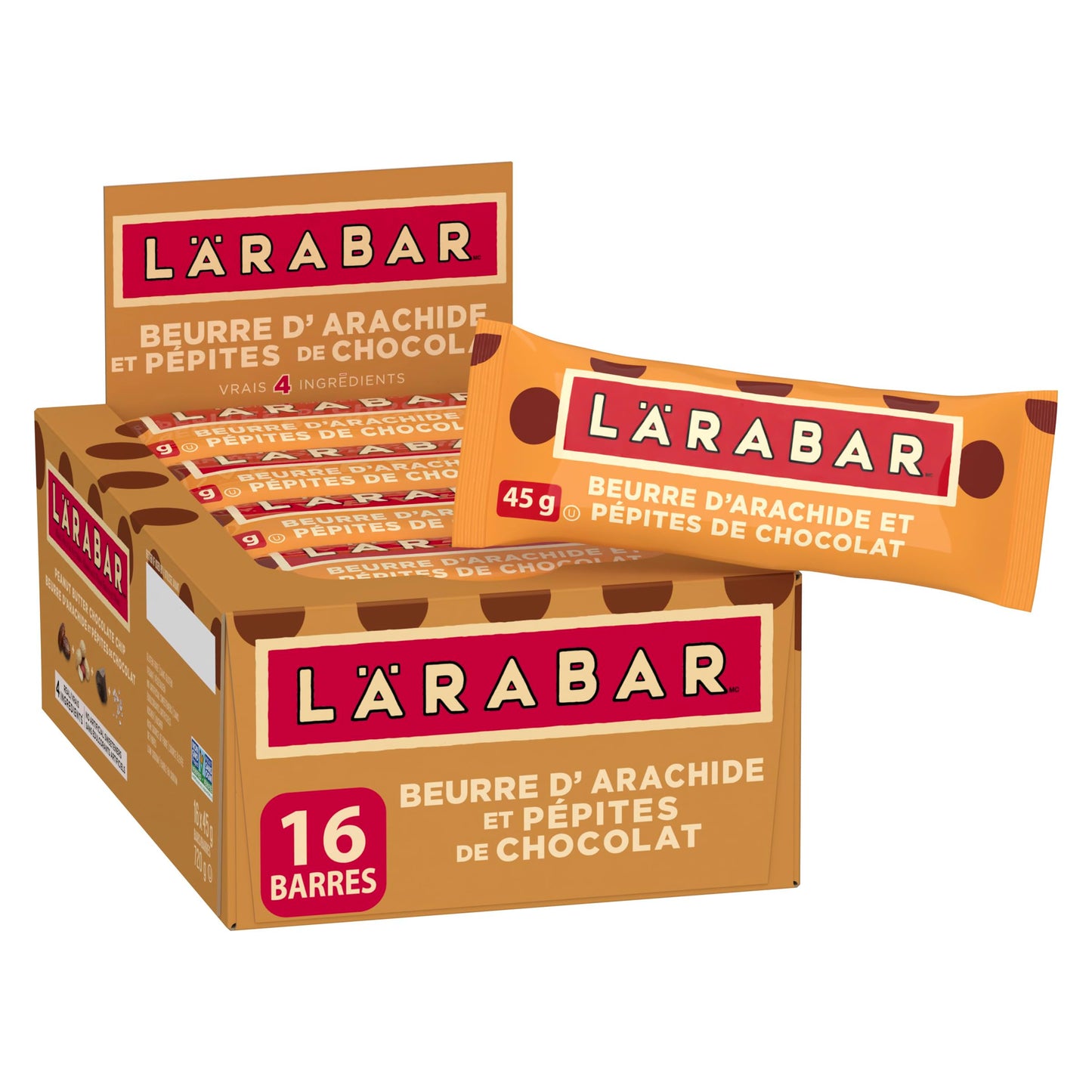 LÄRABAR Peanut Butter Chocolate Chip, Fruit and Nut Energy Bar, Pack of 16 Bars, Gluten Free, Vegan, Family Pack, Snack Bars
