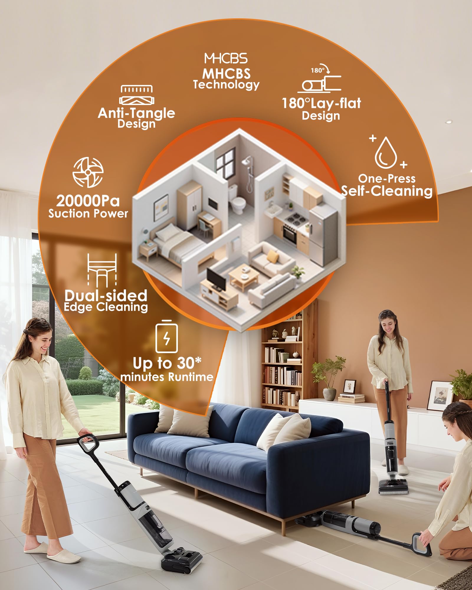 Tineco Floor ONE i5 Stretch Wet Dry Vacuum Cleaner,Vacuum & Mop in One Step,180° Lay-Flat Design,Anti-Tangle Design,Dual-Sided Edge Cleaning,Up to 30* Minutes Runtime,Large-Capacity Water Tanks - Available at All In One Marketplace Canada
