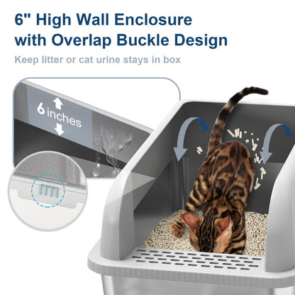 Suzzipaws XL Enclosed Stainless Steel Cat Litter Box for Big Cats suzzipaws