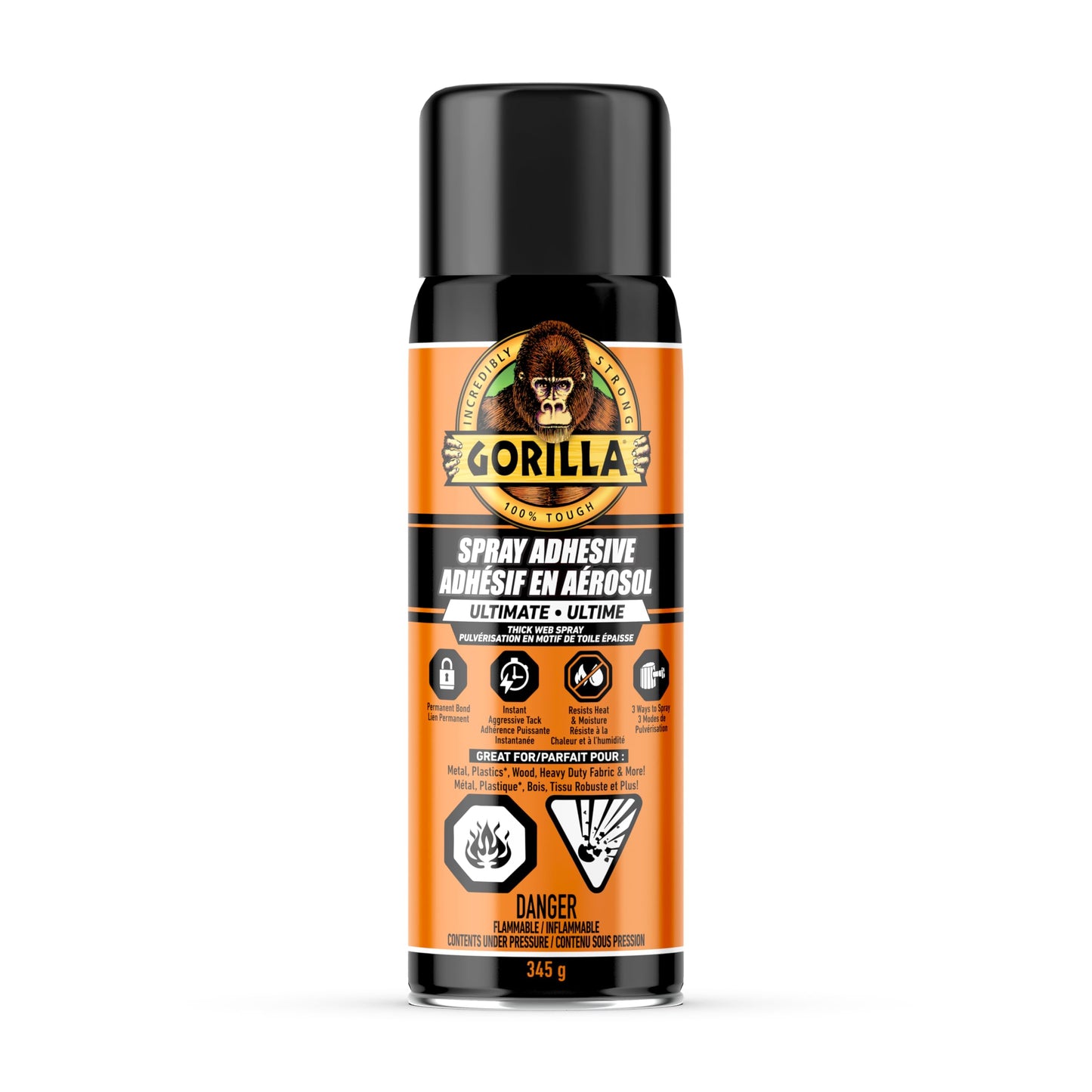 Gorilla Ultimate Multi Surface Spray Adhesive, Heavy Duty Bond, 345g