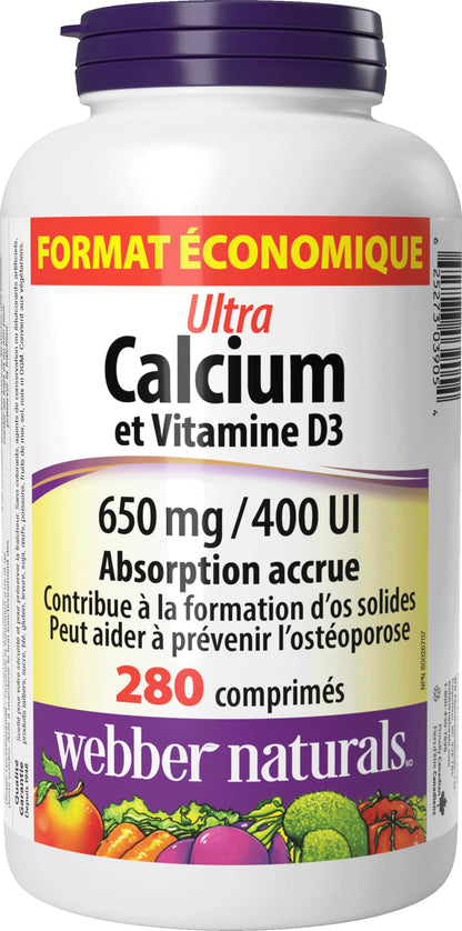 Webber Naturals Calcium Ultra with Vitamin D3, Enhanced Absorption, 280 Tablets, Helps Build Strong Bones, Vegetarian - Available at All In One Marketplace Canada