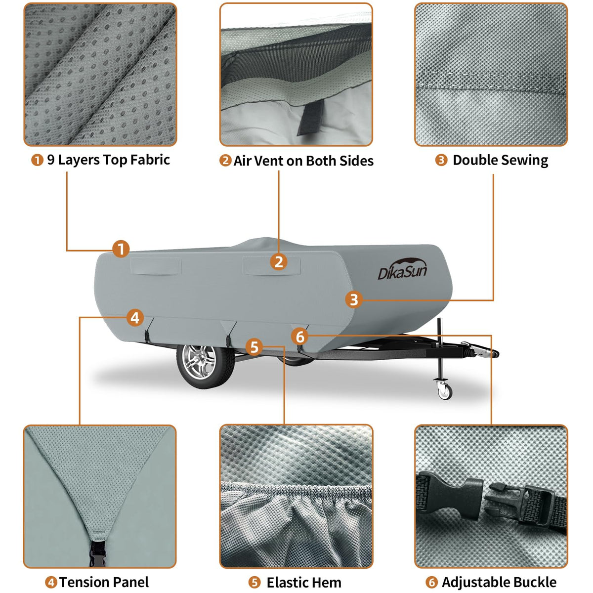 DikaSun Pop Up Camper Cover 10'-12', Upgraded 9-Layers Top Waterproof Pop-up Tent Trailer Cover Anti-UV Folding Camper RV Cover for Motor Home Winter Snow Protection 🍁 All In One Marketplace Canada