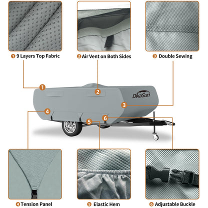 DikaSun Pop Up Camper Cover 10'-12', Upgraded 9-Layers Top Waterproof Pop-up Tent Trailer Cover Anti-UV Folding Camper RV Cover for Motor Home Winter Snow Protection 🍁 All In One Marketplace Canada