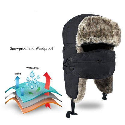 BROTOU Winter Trapper Hat for Men and Women, Warm Windproof Skiing Hats with Ear Flap and Mask (Dark Black) 🍁 All In One Marketplace Canada