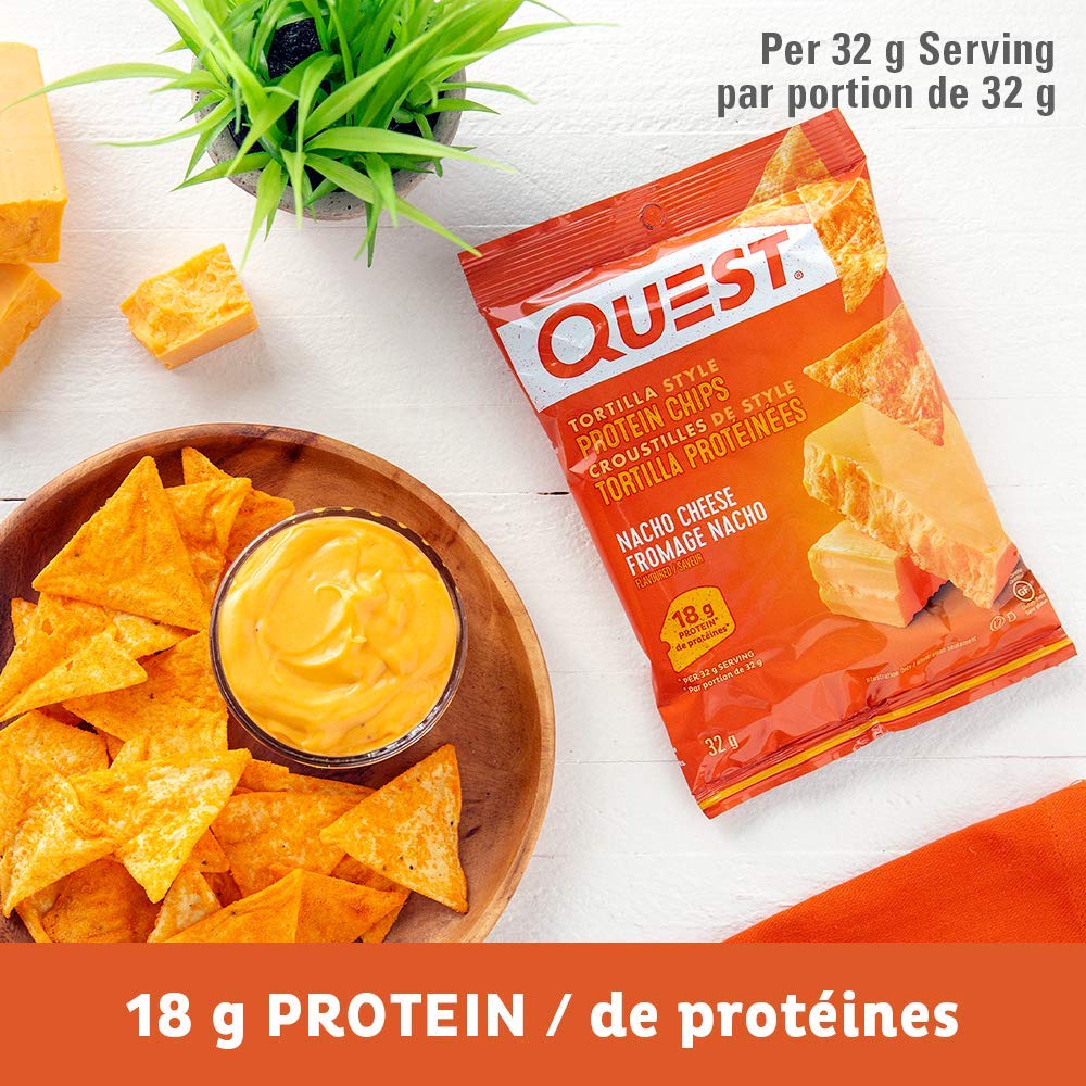 Quest Nacho Cheese Tortilla Style Protein Chips - 8 Pack, 18g Protein, Baked, Gluten Free, 1g Sugar