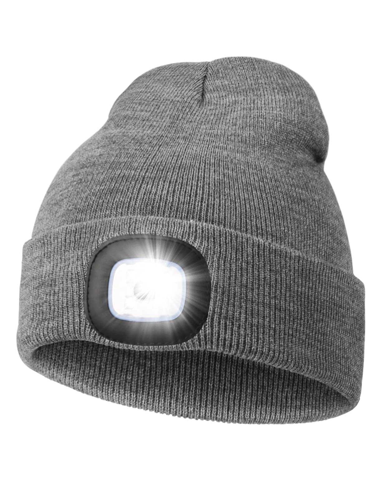 Gifts for Men, Unisex LED Beanie Hat with Light, 4 LED USB Rechargeable Hands Free Headlamp Winter Warm Knitted Cap, Flashlight Lights Hat Torch Skull Cap Women Men Gifts for Camping Hiking (Grey) 🍁 All In One Marketplace Canada