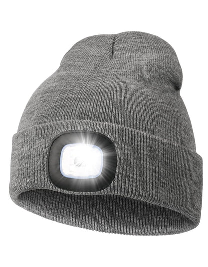 Gifts for Men, Unisex LED Beanie Hat with Light, 4 LED USB Rechargeable Hands Free Headlamp Winter Warm Knitted Cap, Flashlight Lights Hat Torch Skull Cap Women Men Gifts for Camping Hiking (Grey) 🍁 All In One Marketplace Canada