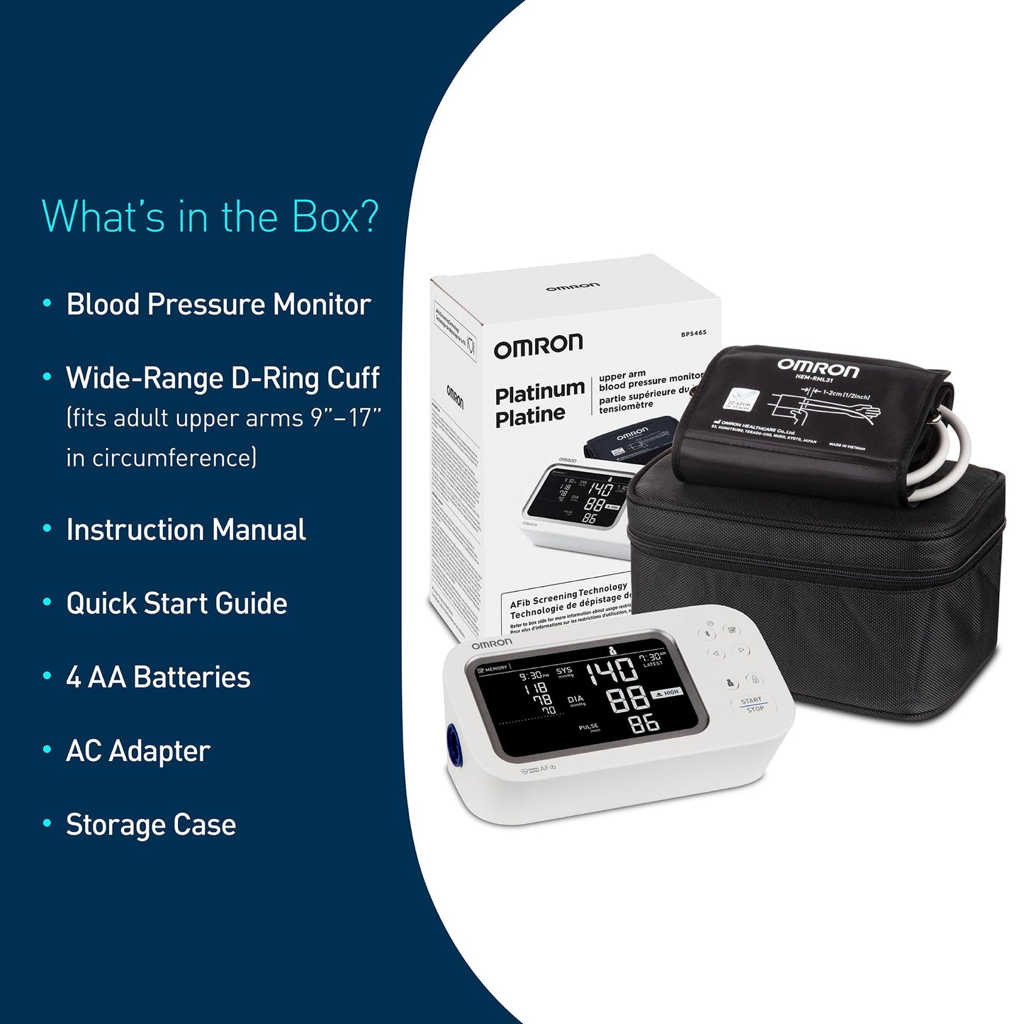 OMRON Platinum Upper Arm Blood Pressure Monitor - Clinically Validated Blood Pressure Arm Cuff - Use OMRON Connect App for Unlimited Measurements - Available at All In One Marketplace Canada