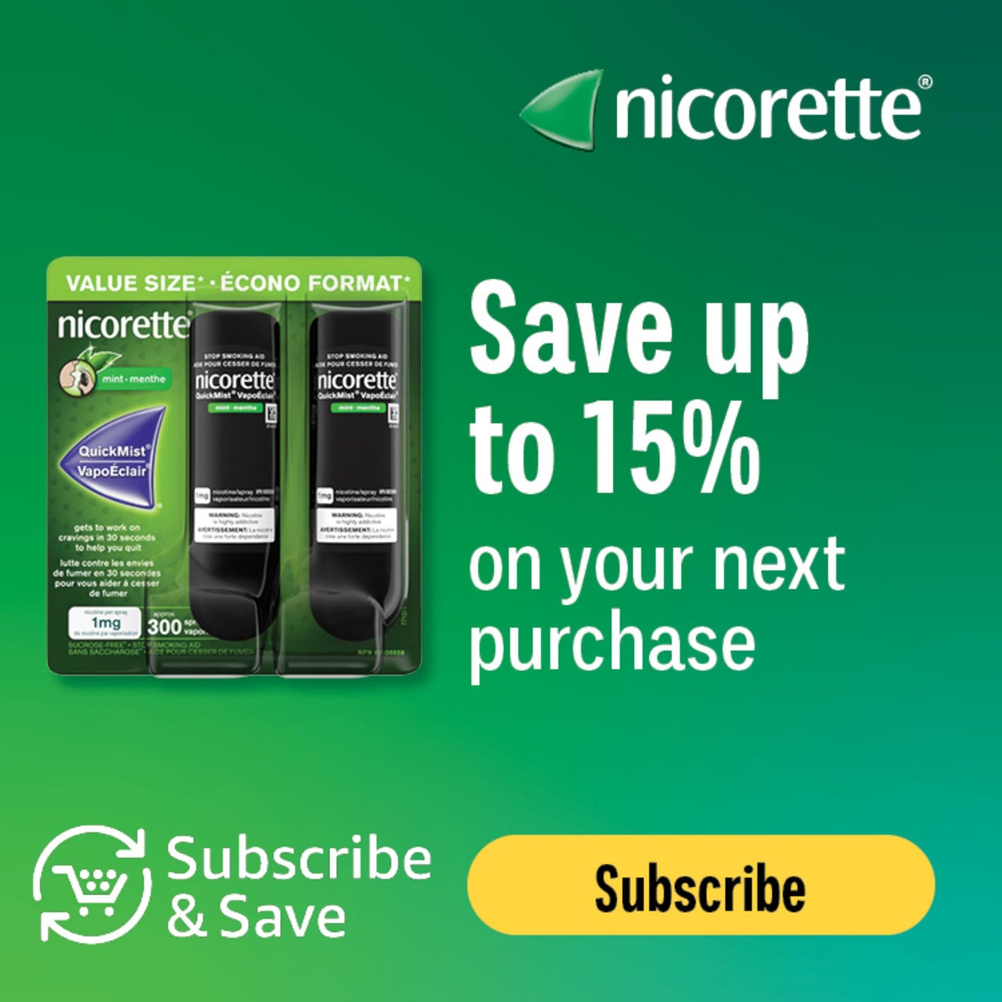 Nicorette QuickMist Nicotine Mouth Spray 1mg, Mint – NRT, 2 x 150 Sprays Nicorette