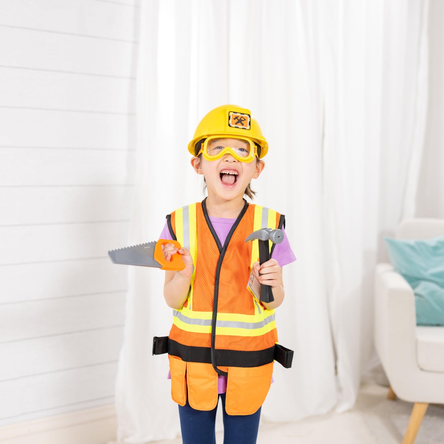 Melissa & Doug Construction Costume, Pretend Play Dress Up Set (6-Pc) Tools, Vest & Accessories, Role Play Toys for Kids 3+ - Available at All In One Marketplace Canada