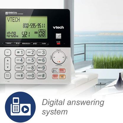VTech CS6949-2 DECT 6.0 Corded/2-Cordless Telephone System, Black/Silver VTech