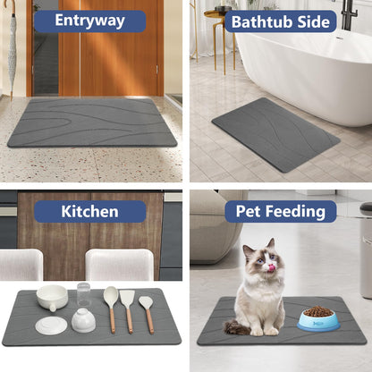 Ceecysaa 80x50cm Stone Bath Mat, Diatomaceous Earth Quick Dry Non Slip, Dark Gray Ceecysaa