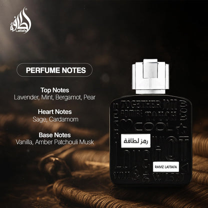 Lattafa Ramz Lattafa Silver for Unisex Eau de Parfum Spray, 3.4 Ounce