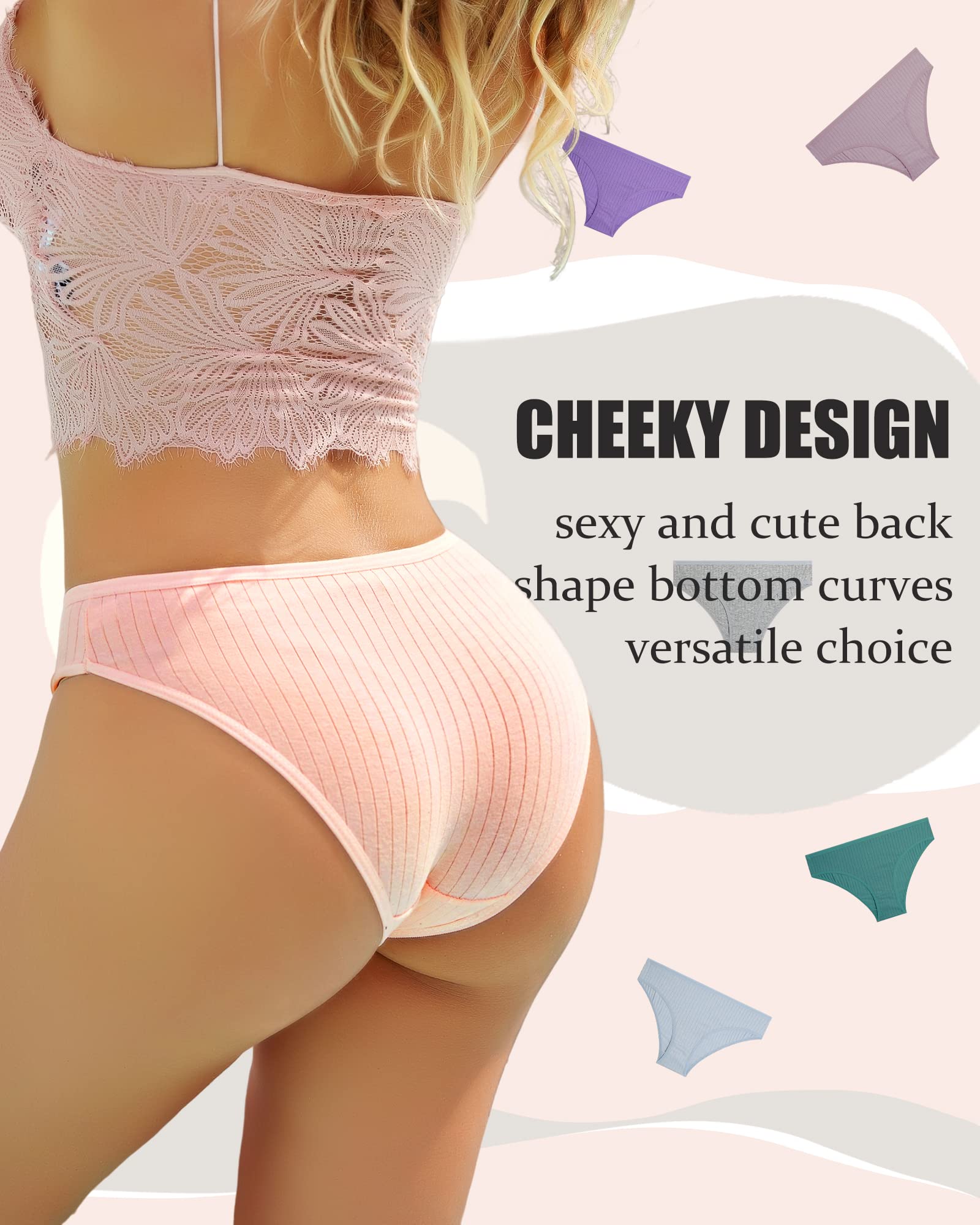 FINETOO 9 Pack Cotton Underwear for Women Sexy Low Rise Ribbed Hipster Breathable Soft Womens Bikini Panties Cheeky S-XL