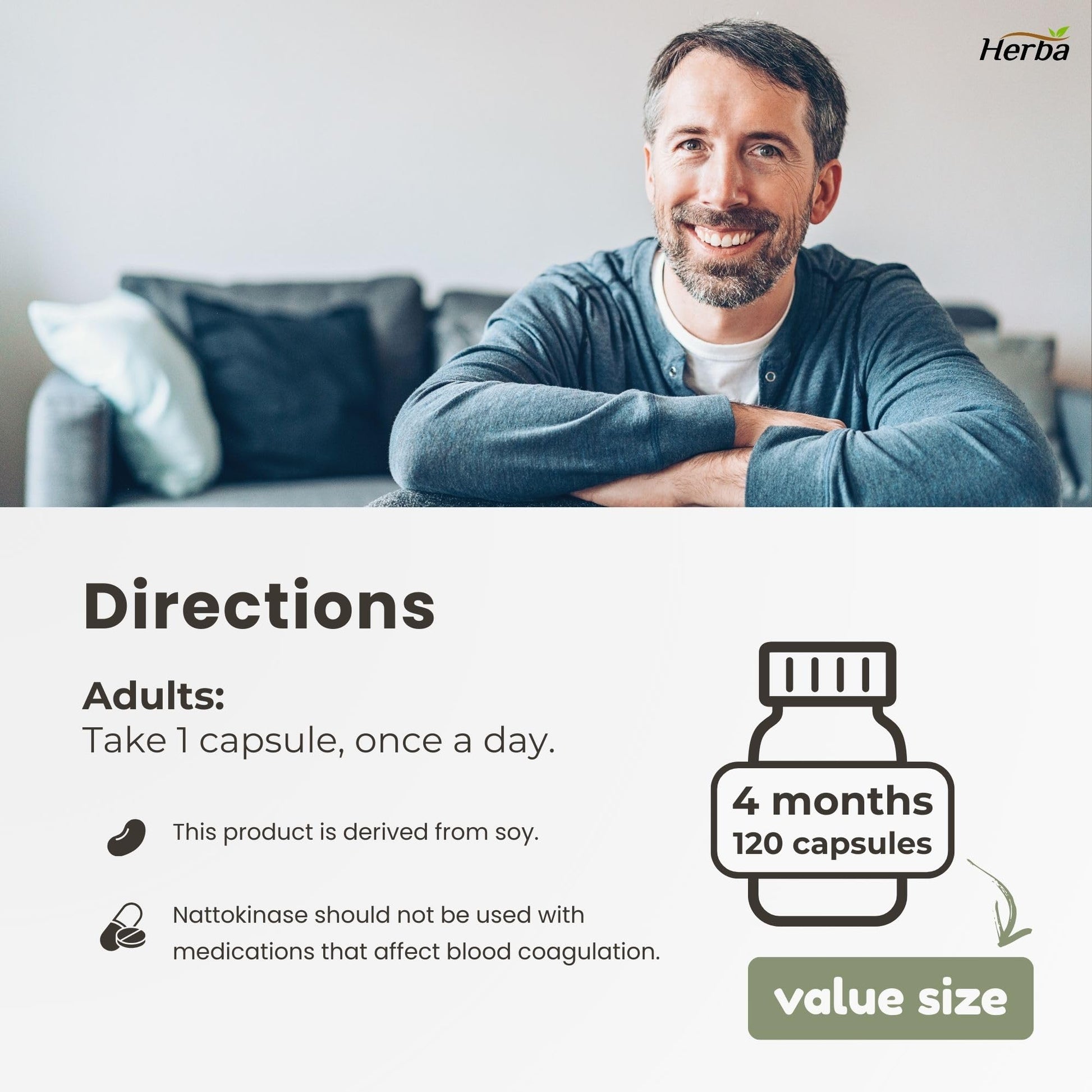 Herba Nattokinase Supplement 2000 FU – 100mg, 120 Delayed Release Capsules | Helps to Support Heart Health | Made in Canada - Available at All In One Marketplace Canada