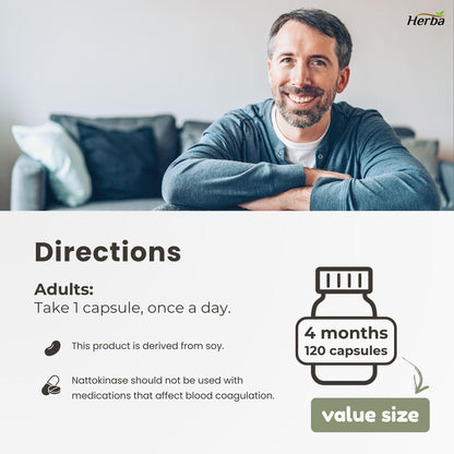 Herba Nattokinase Supplement 2000 FU – 100mg, 120 Delayed Release Capsules | Helps to Support Heart Health | Made in Canada - Available at All In One Marketplace Canada