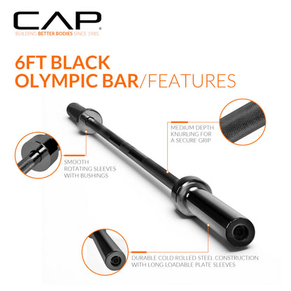 CAP Barbell 6 ft Olympic 2-Inch Solid Barbell | Black CAP