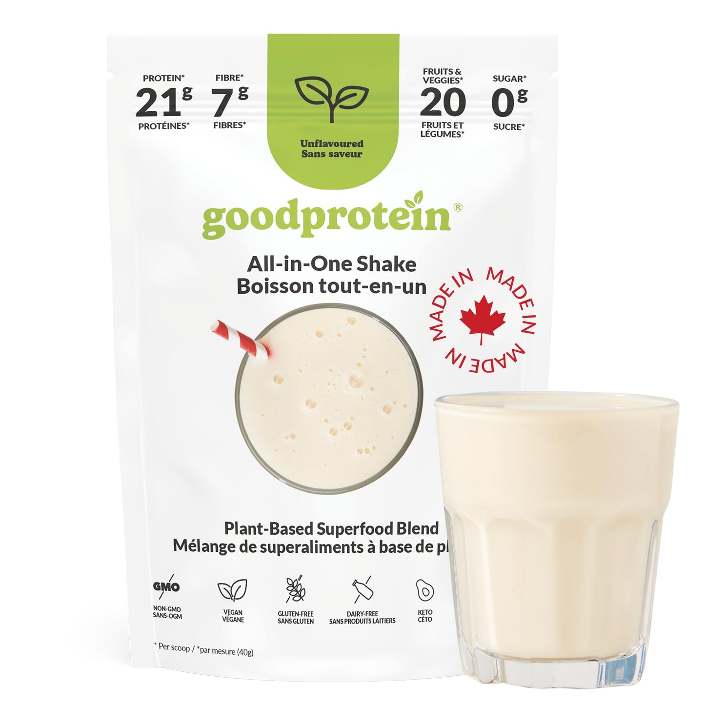 Good Protein Vegan Plant-based Protein Powder 100% Natural, Non-GMO, Dairy-free, Gluten-free, Soy-free, No Added Sugar and Nothing Artificial. Unflavoured All-in-One Shake 400 grams