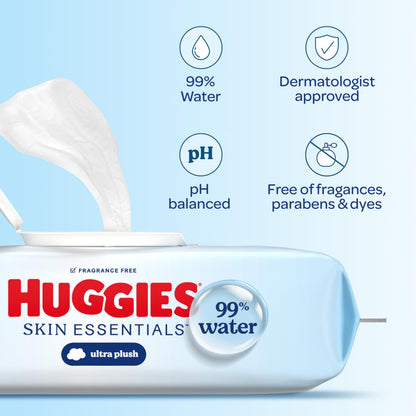 Huggies Skin Essentials Baby Wipes, Hypoallergenic, 99% Water, 10 Flip Top Packs (840 Wipes Total)