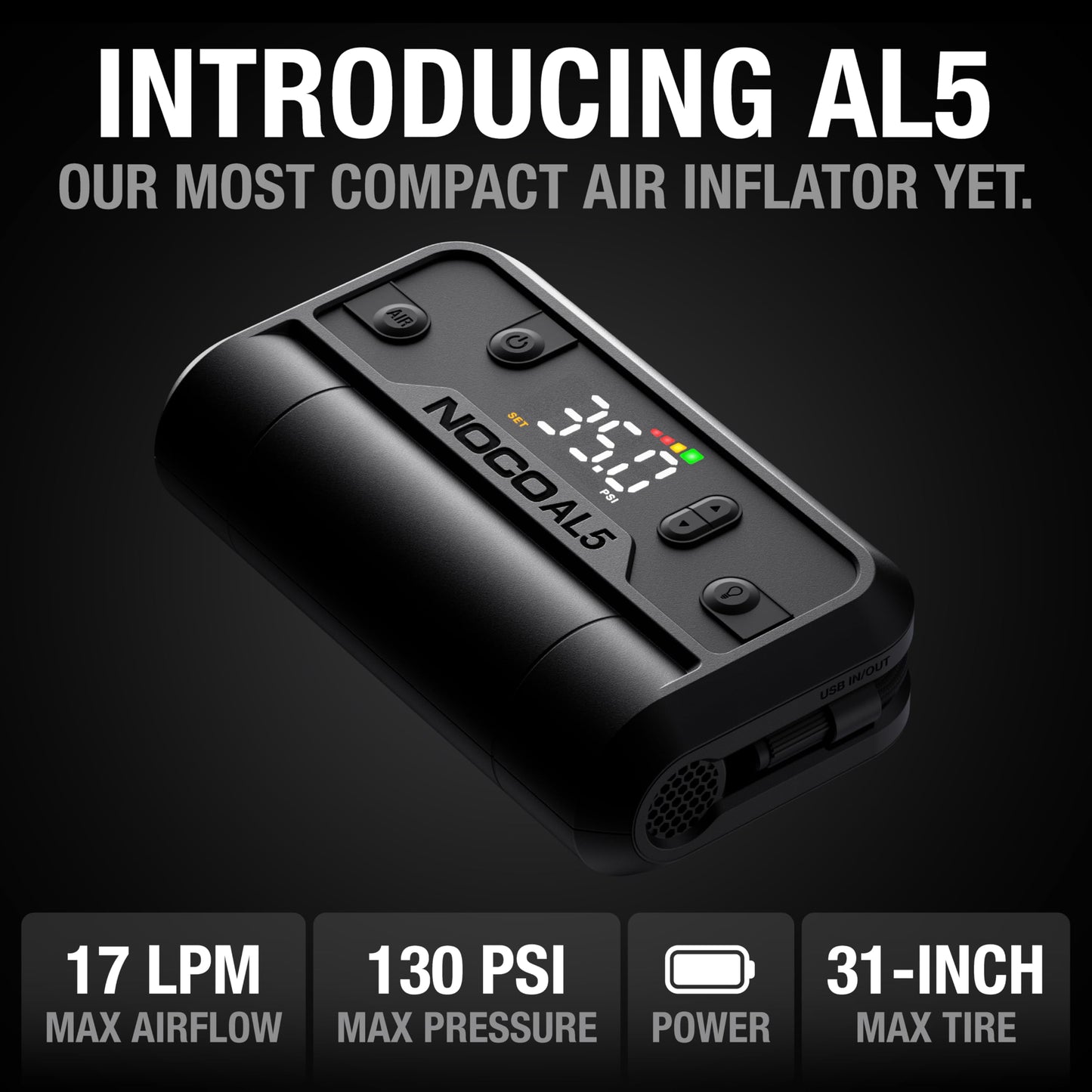 NOCO Air AL5 17 LPM 12V Cordless Tire Inflator & Portable Air Compressor NOCO