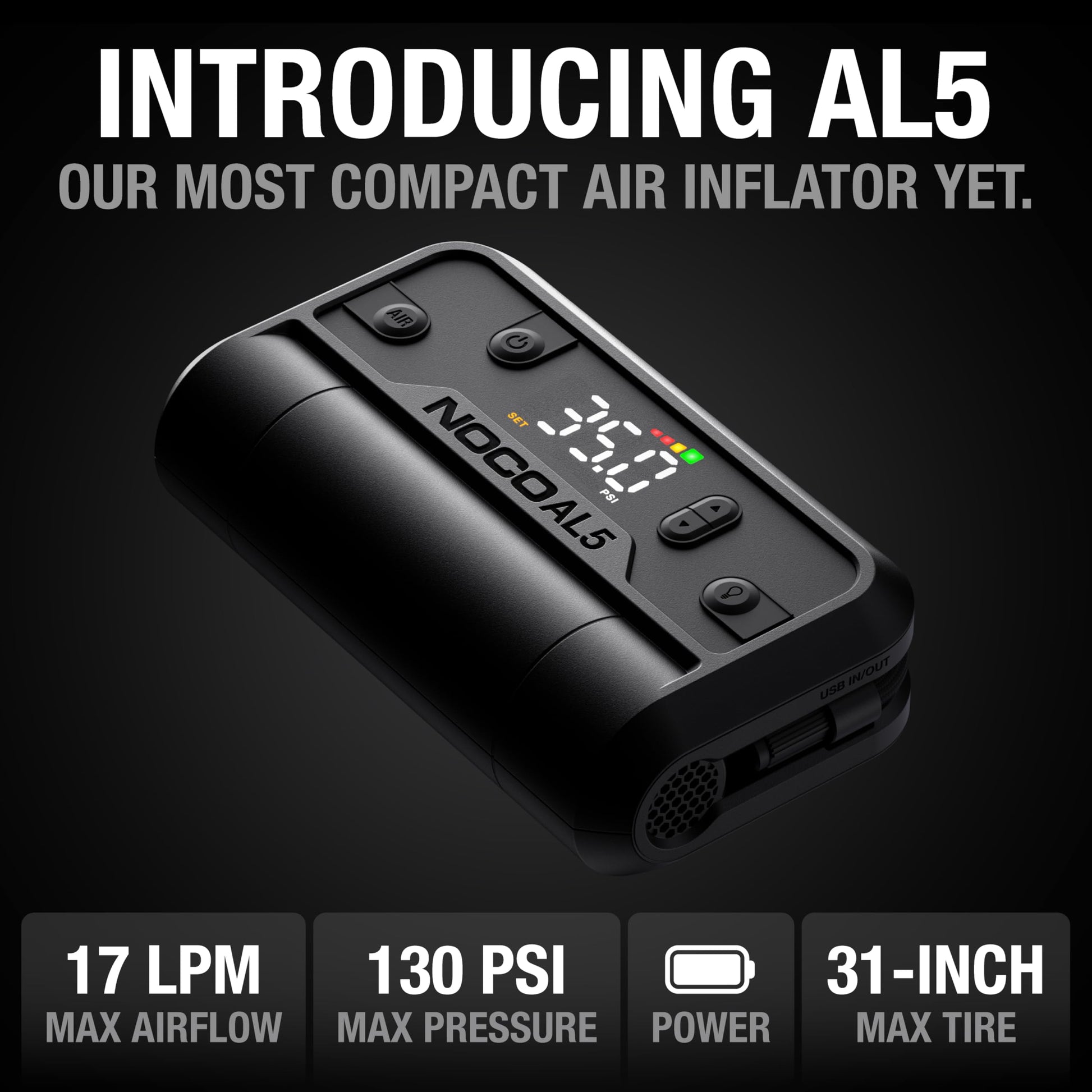 NOCO Air AL5 17 LPM 12V Cordless Tire Inflator & Portable Air Compressor NOCO