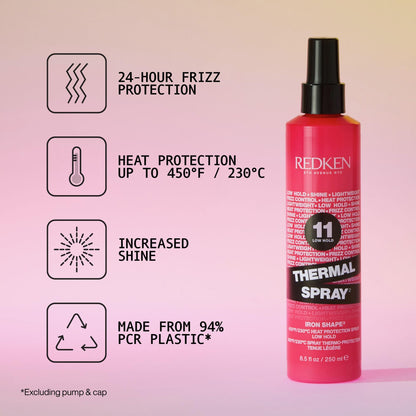 Spray thermique Redken Low Hold, protection thermique légère, pour fers à boucler et fers à lisser, améliore la brillance et réduit les frisottis, 250 ml