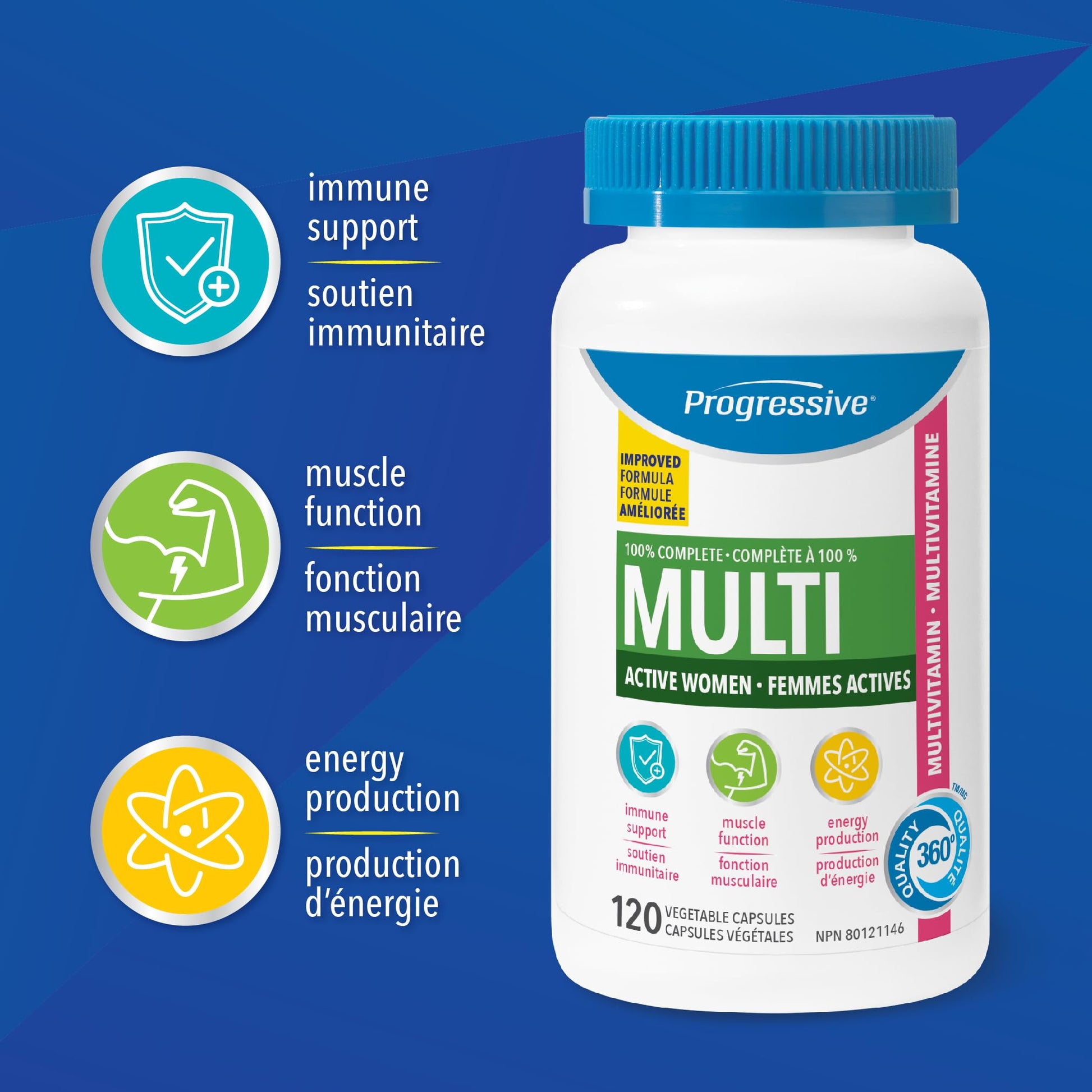Progressive Advanced Daily Multivitamin for Active Women, with DIM, Chastetree, Maca, and Ashwagandha. Supports Immune Health, Healthy Estrogen Balance, and Energy, 100% Complete, Canadian-Made, 120 Count Progressive