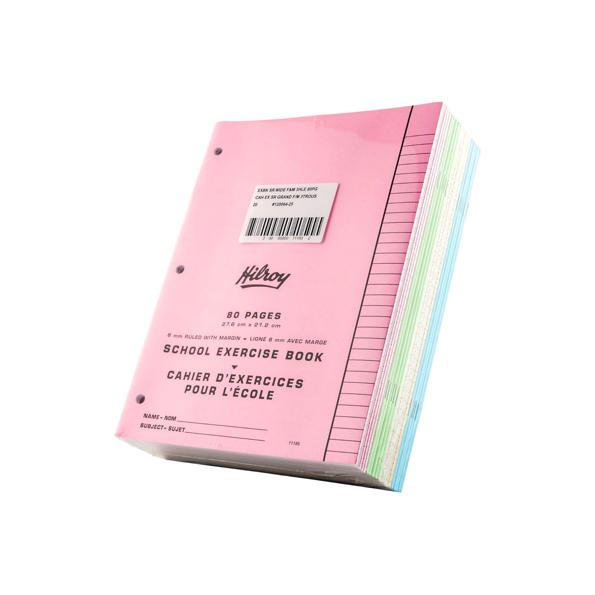 Hilroy Stitched Exercise Book, 8 mm Ruled with Margin, 3-Hole Punched, 80 Pages/40 Sheets, 20-Pack, Assorted Colour Covers (11185)