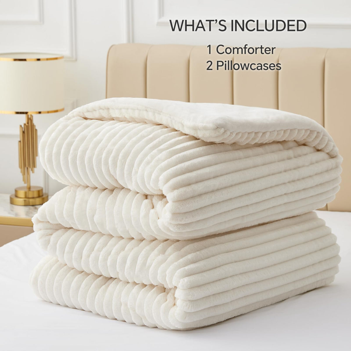BEDELITE Fleece King Comforter Set, Soft Fluffy Bedding Set, White 🍁 All In One Marketplace Canada