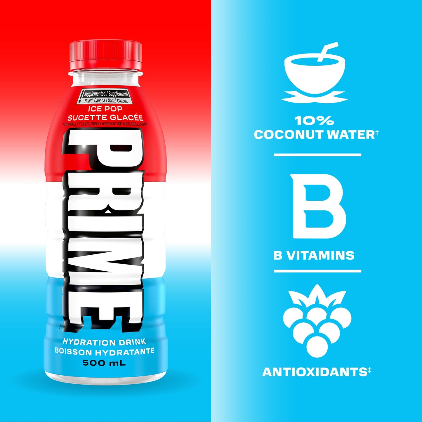 Prime Hydration Drink Ice Pop 12x500ml PRIME HYDRATION