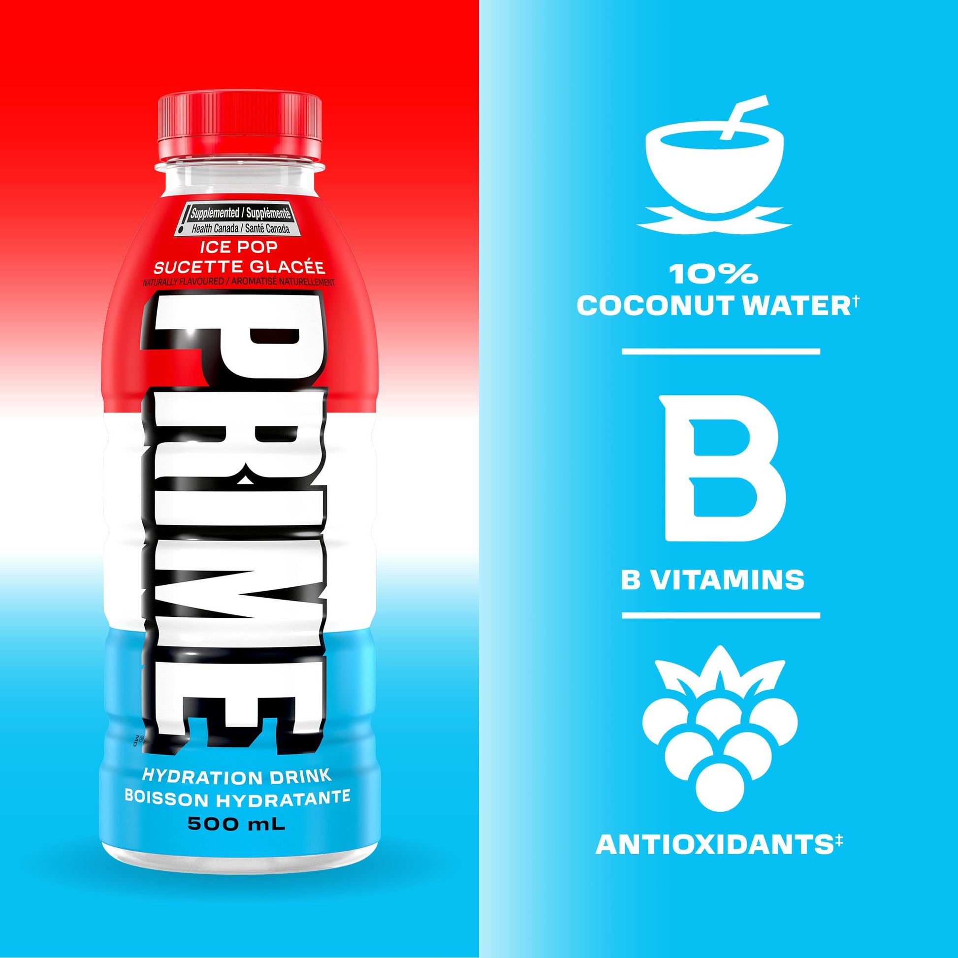 Prime Hydration Drink Ice Pop 12x500ml PRIME HYDRATION