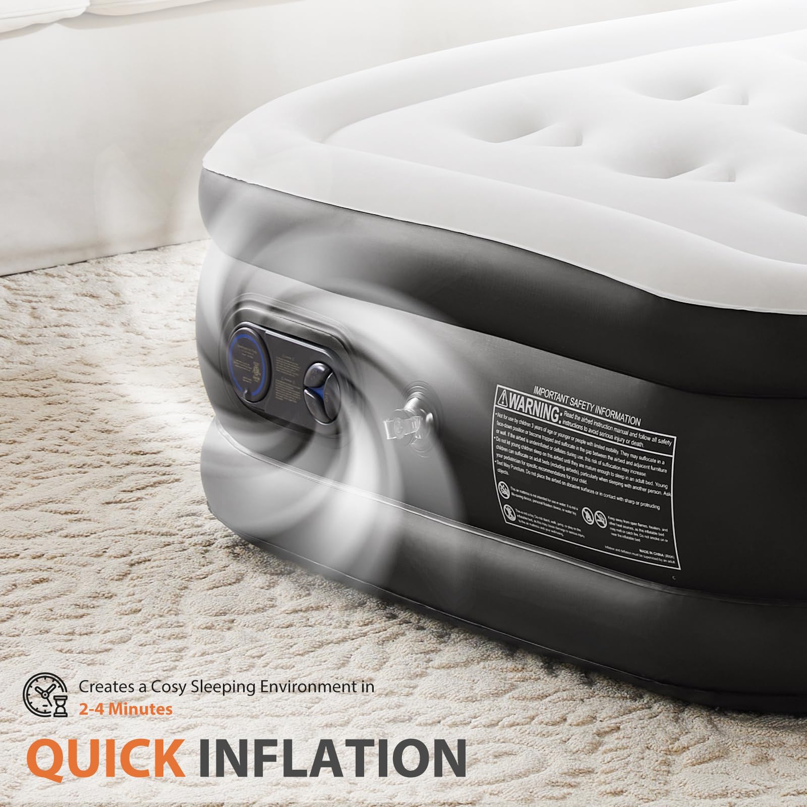 Sweetcrispy Twin Air Mattress, 18" Inflatable Blow Up Airbed with Built-in High Capacity Pump, Double Height, Non-Slip Bottom Design, Weight Capacity 660 lbs Air Bed for Home or Camping Sweetcrispy