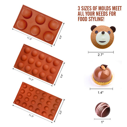 Semi Sphere Silicone Mold, Silicone Chocolate Molds,3 Packs Baking Molds for Making Chocolate, Cake, Jelly, Dome Mousse (6 Cups, 15 Cups and 24 Cups) 🍁 All In One Marketplace Canada