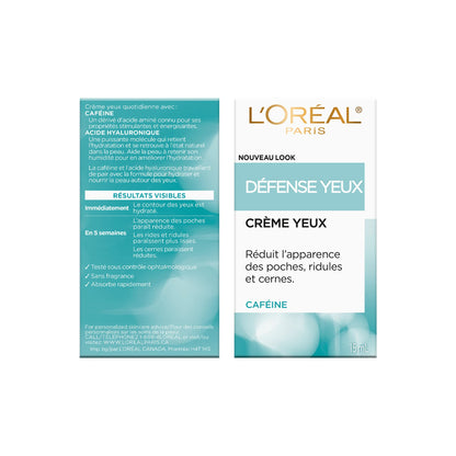 L'Oreal Paris Caffeine Eye Cream, with Hyaluronic Acid and Caffeine to Reduce look of Under Eye Wrinkles and Reduce Appearance of Puffiness, For Sensitive Skin, 15ml - Available at All In One Marketplace Canada
