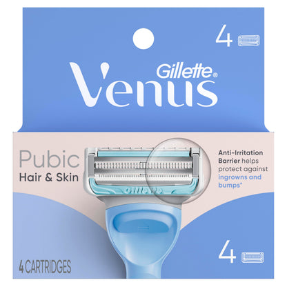 Gillette Venus for Bikini Pubic Hair and Skin, Womens Razors, 4 Razor Blade Refills for Intimate Grooming
