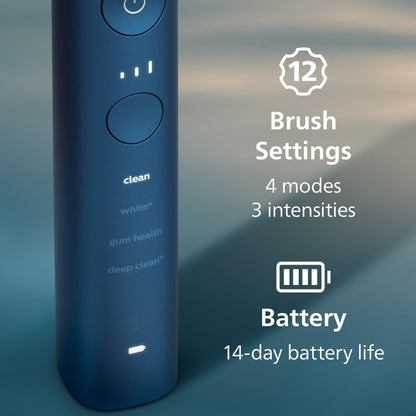 Philips Sonicare DiamondClean 9000 Electric Toothbrush - Sonic Toothbrush with App, Pressure Sensor, 12 Brushing Settings, Replacement Reminder, Charging Stand, Travel Case, Aquamarine, HX9911/92