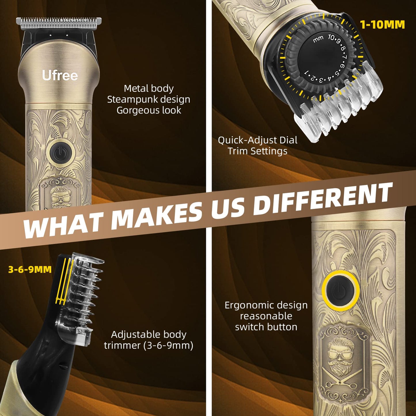 Ufree Beard Trimmer for Men, Electric Razor Shaver, Cordless Hair Clipper Shaving Kit for Mustache Body Nose Ear Hair Facial, Adjustable Beard Grooming Kit Birthday Gifts for Men - Available at All In One Marketplace Canada