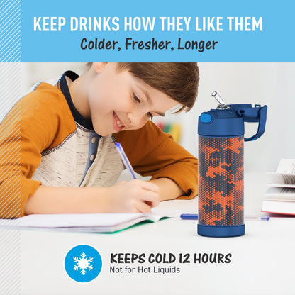 THERMOS FUNTAINER Water Bottle with Straw, 14oz, Digital Camo