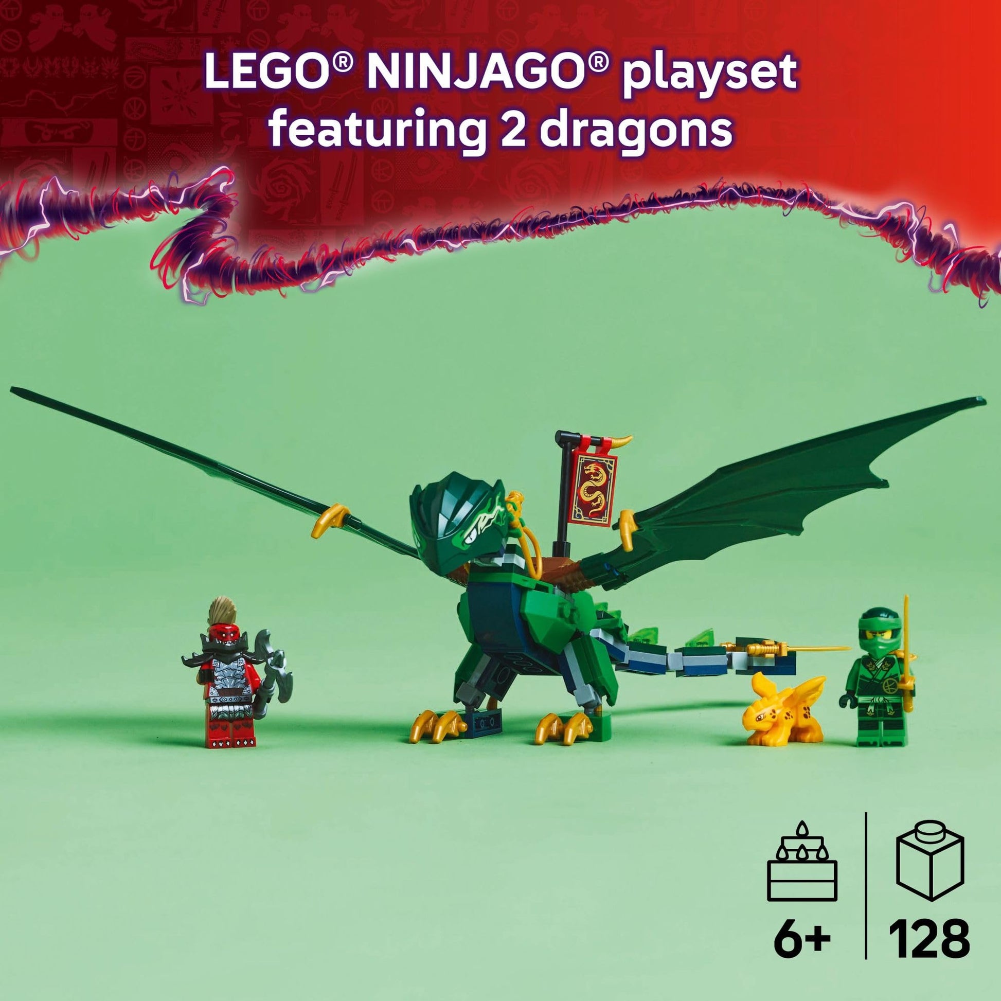LEGO NINJAGO Lloyd's Green Forest Dragon Toy - Pretend Play Building Toy for Boys and Girls, Ages 6+ - Dragon Figurine with 2 Minifigures for Kids - Gift Idea for Birthdays - 71829