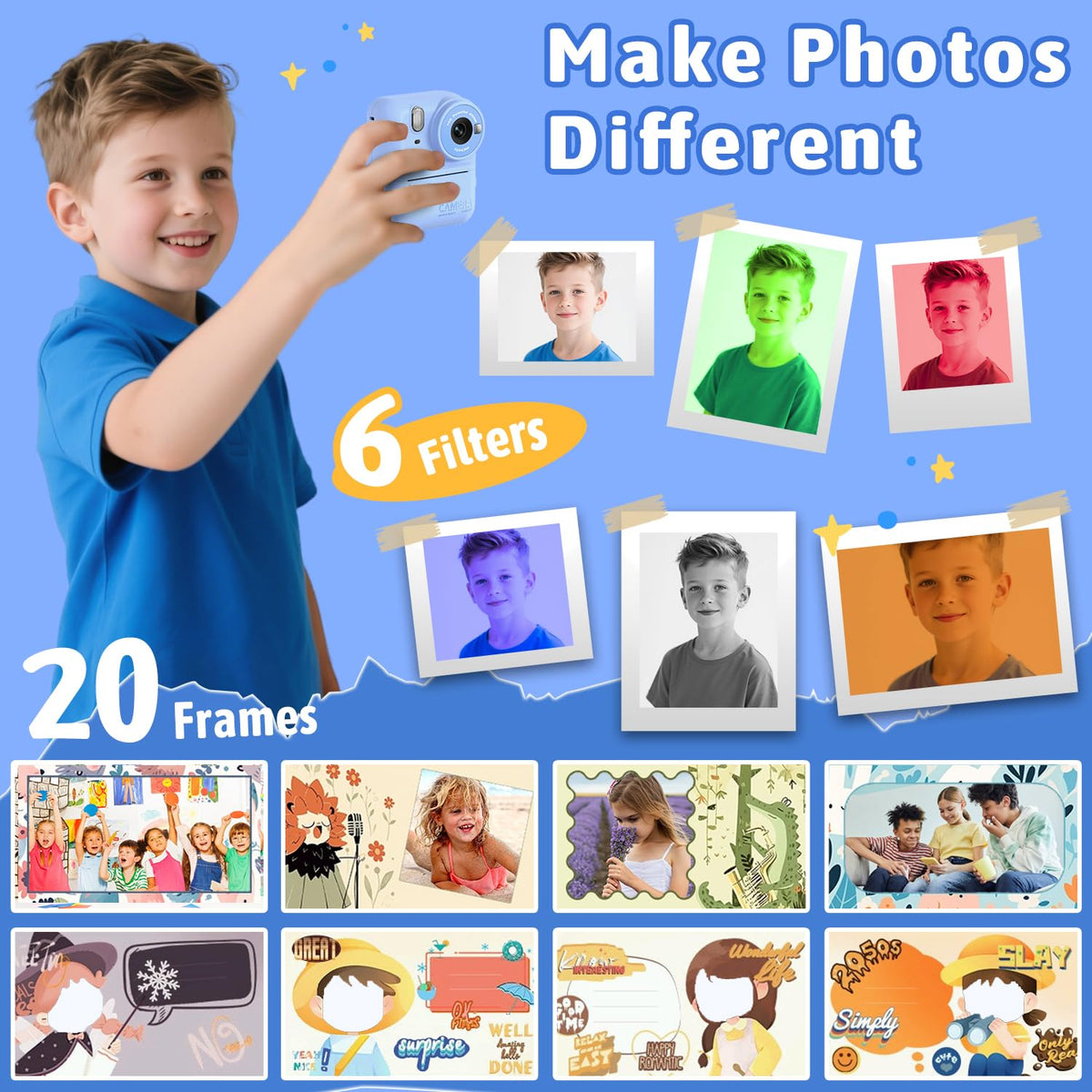 Okaloka Kids Instant Print Camera Toys,1080P HD Toddler Digital Video Camera,Christmas Birthday Gifts for Girls Boys Age 3-12 Year Old - 32G SD Card Included (Blue) 🍁 All In One Marketplace Canada