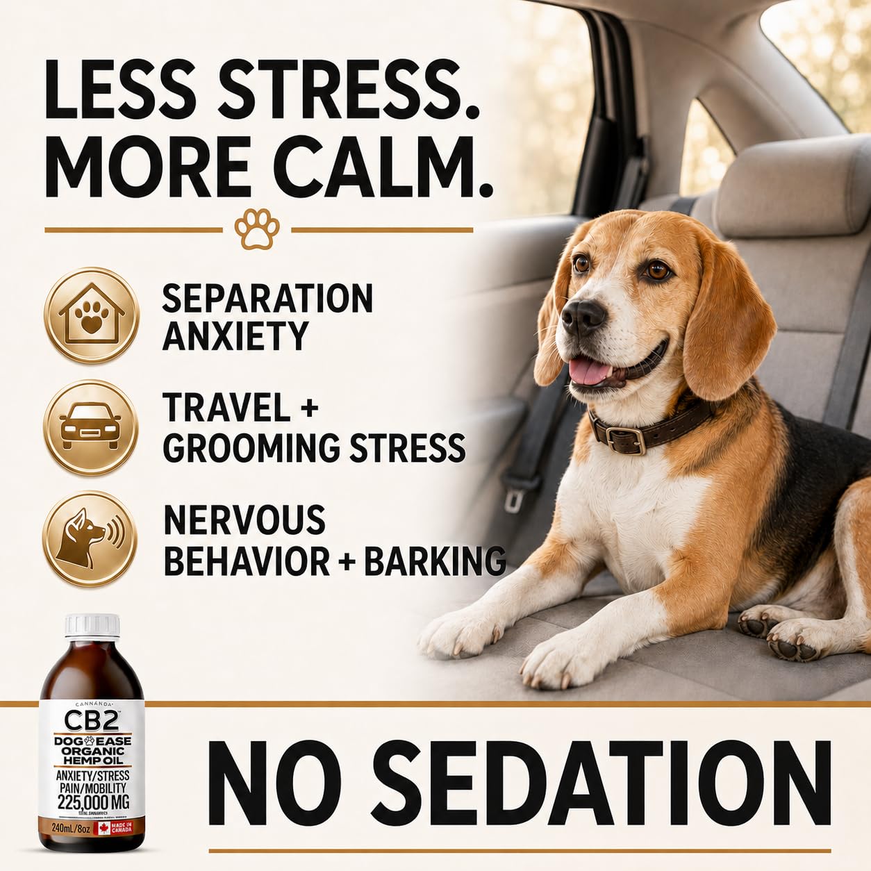 CB2 Hemp Oil for Dogs [225,000mg / 240mL / Organic] - Natural Hip and Joint Supplement for Dogs - Calming Anxiety Relief - Extra Strength for Pain, Inflammation, Arthritis, Stress, Aggression